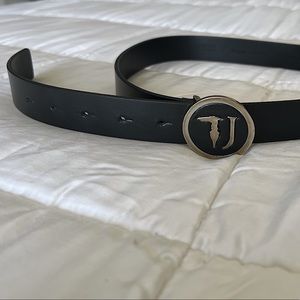 Trussardi Black Belt with Silver Buckle